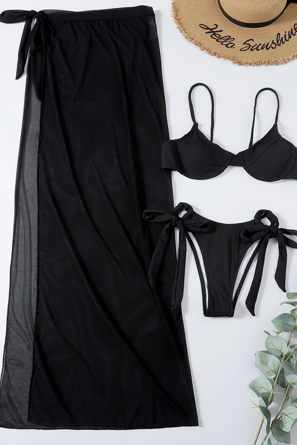 Rib Balconette Underwire Tie Side Bikini Set With Side Split Sarong Midi Skirt sold by Floralkini product image thumbnail 3