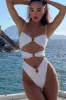 Ring Cut Out High-Cut One Piece Swimsuit - Black/White sold by Floralkini
