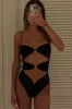 Ring Cut Out High-Cut One Piece Swimsuit - Black/White sold by Floralkini