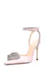 Pink Satin Triple Heart Crystal-Embellished Wrap Around Pointed Toe Stiletto Heels sold by Floralkini