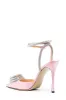 Pink Satin Triple Heart Crystal-Embellished Wrap Around Pointed Toe Stiletto Heels sold by Floralkini