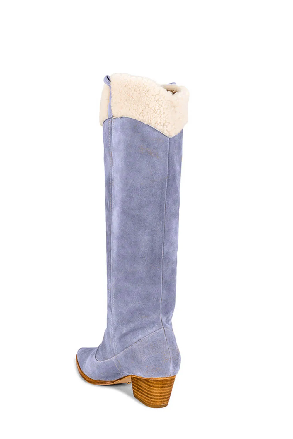 Suede Pointed Toe Western Cowboy Knee High Boots With Faux Fur Trim - Cornflower sold by Floralkini product image thumbnail 3