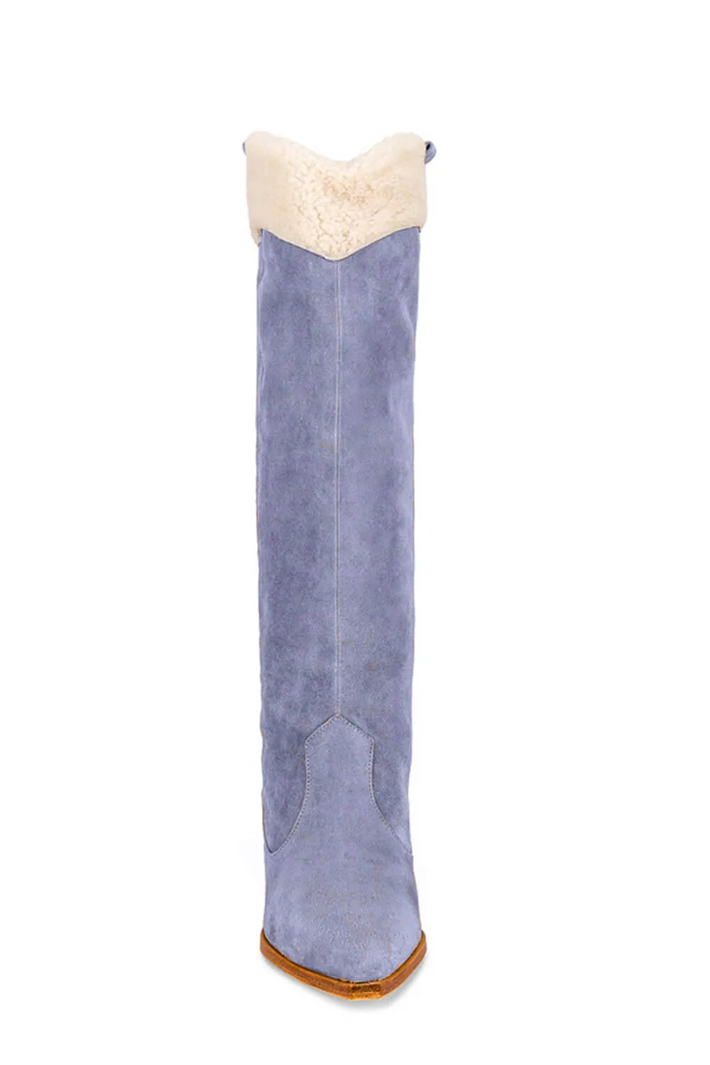 Suede Pointed Toe Western Cowboy Knee High Boots With Faux Fur Trim - Cornflower sold by Floralkini product image thumbnail 4