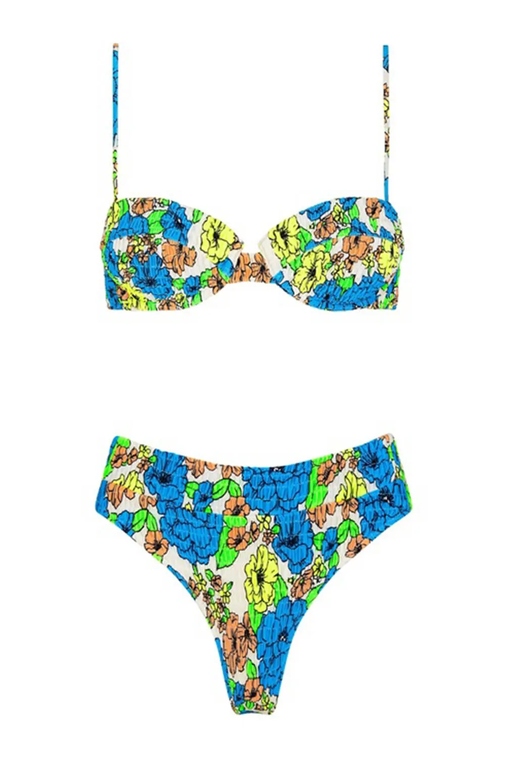 Medium Blue Floral Balconette Ruched Underwire Bikini Top sold by Floralkini product image thumbnail 2