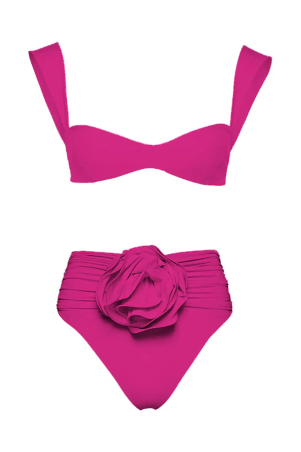 Bustier Rose Applique Ruched High-Wasited Bikini Set sold by Floralkini product image thumbnail 5