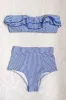 Blue White Striped Frill Bandeau Bikini Top sold by Floralkini