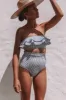 Blue White Striped Frill Bandeau Bikini Top sold by Floralkini