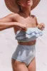 Blue White Striped Frill Bandeau Bikini Top sold by Floralkini