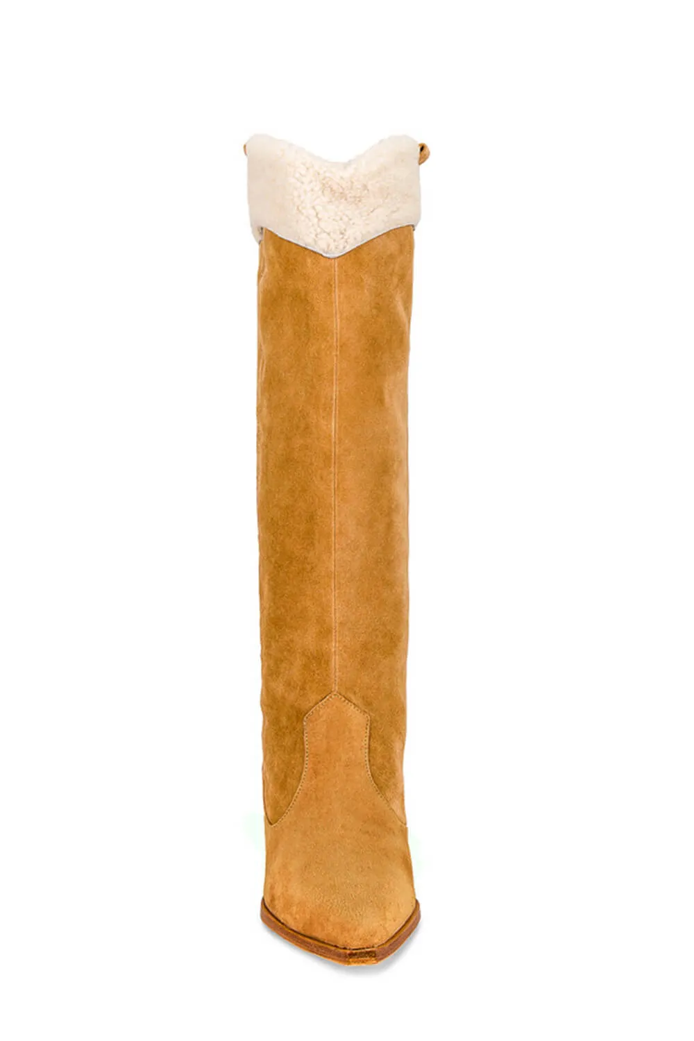 Suede Pointed Toe Western Cowboy Knee High Boots With Faux Fur Trim - Gold sold by Floralkini product image thumbnail 4