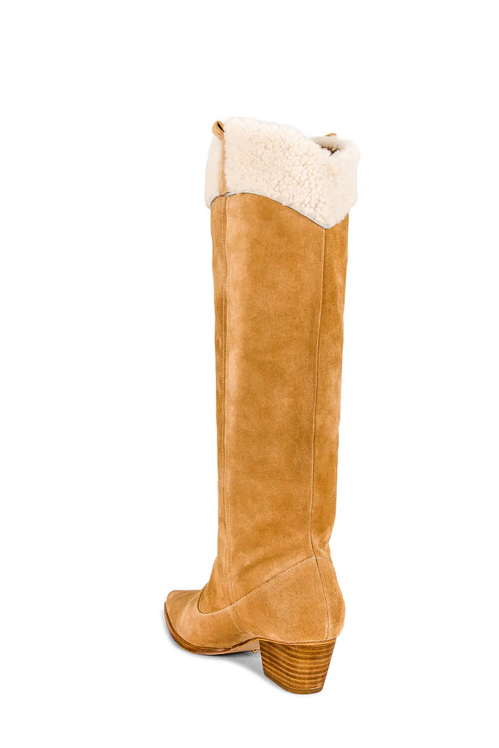 Suede Pointed Toe Western Cowboy Knee High Boots With Faux Fur Trim - Gold sold by Floralkini product image thumbnail 2