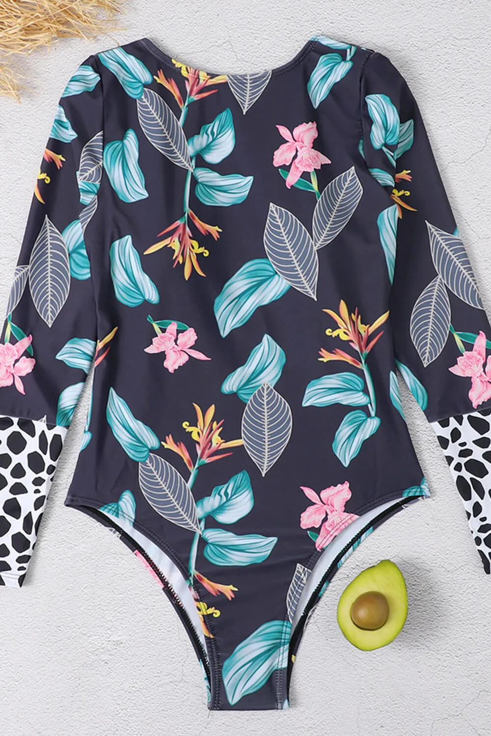 Floral Marble Print Contrasted Long Sleeve One Piece Swimsuit sold by Floralkini product image thumbnail 4