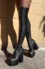 Faux Leather Double Platform Block Heel Thigh High Boots - Black sold by Floralkini