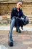 Faux Leather Double Platform Block Heel Thigh High Boots - Black sold by Floralkini