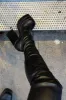 Faux Leather Double Platform Block Heel Thigh High Boots - Black sold by Floralkini