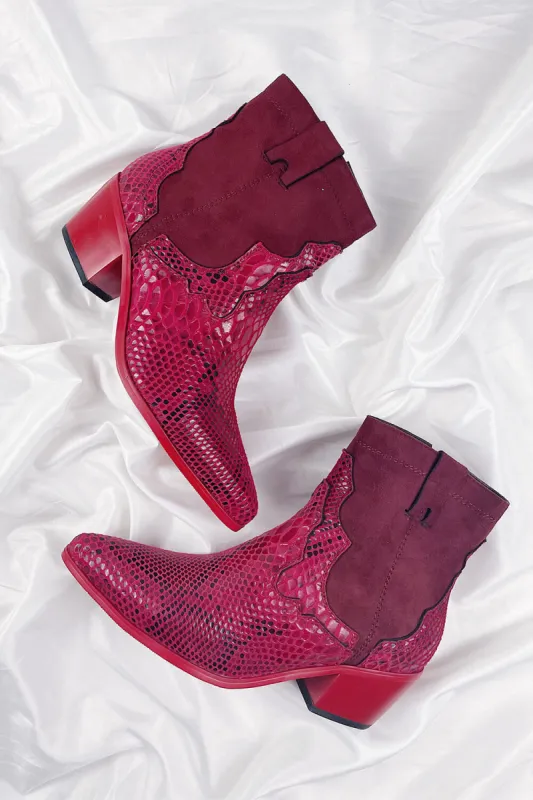 Red Snake Suede Cowboy Boots sold by Floralkini