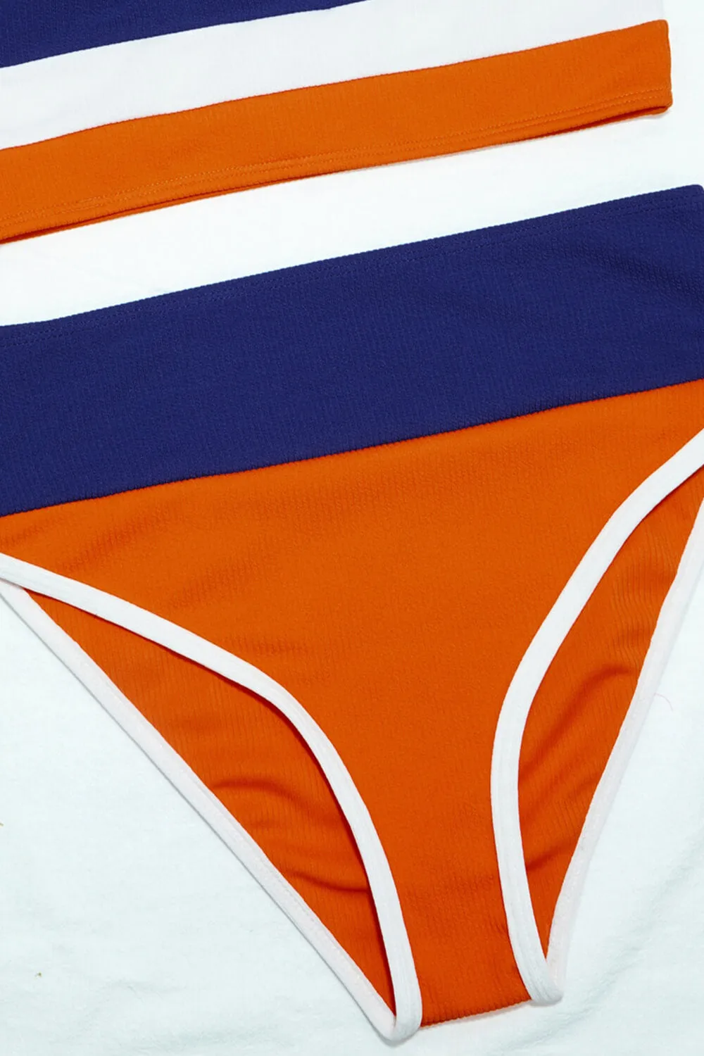 Colorblock Rib Sporty High-Waist Bikini Set - Blue&White&Orange sold by Floralkini product image thumbnail 2
