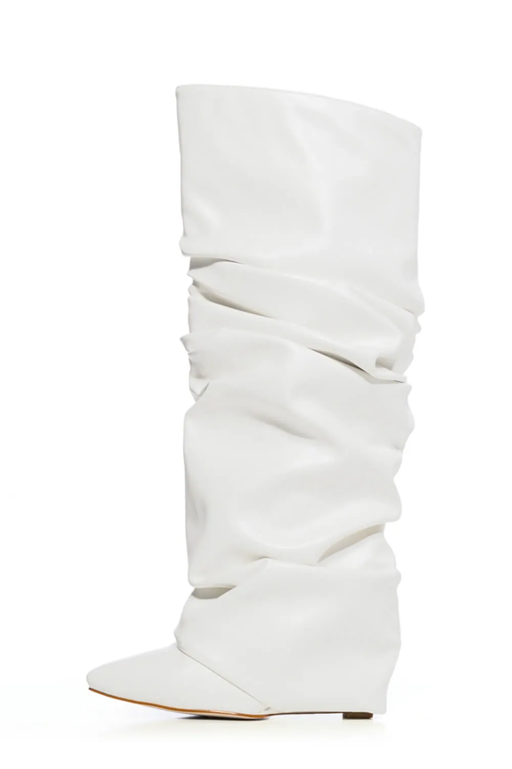 Scrunched Foldover Mid Calf Wedge Heel Boots - White sold by Floralkini product image thumbnail 5