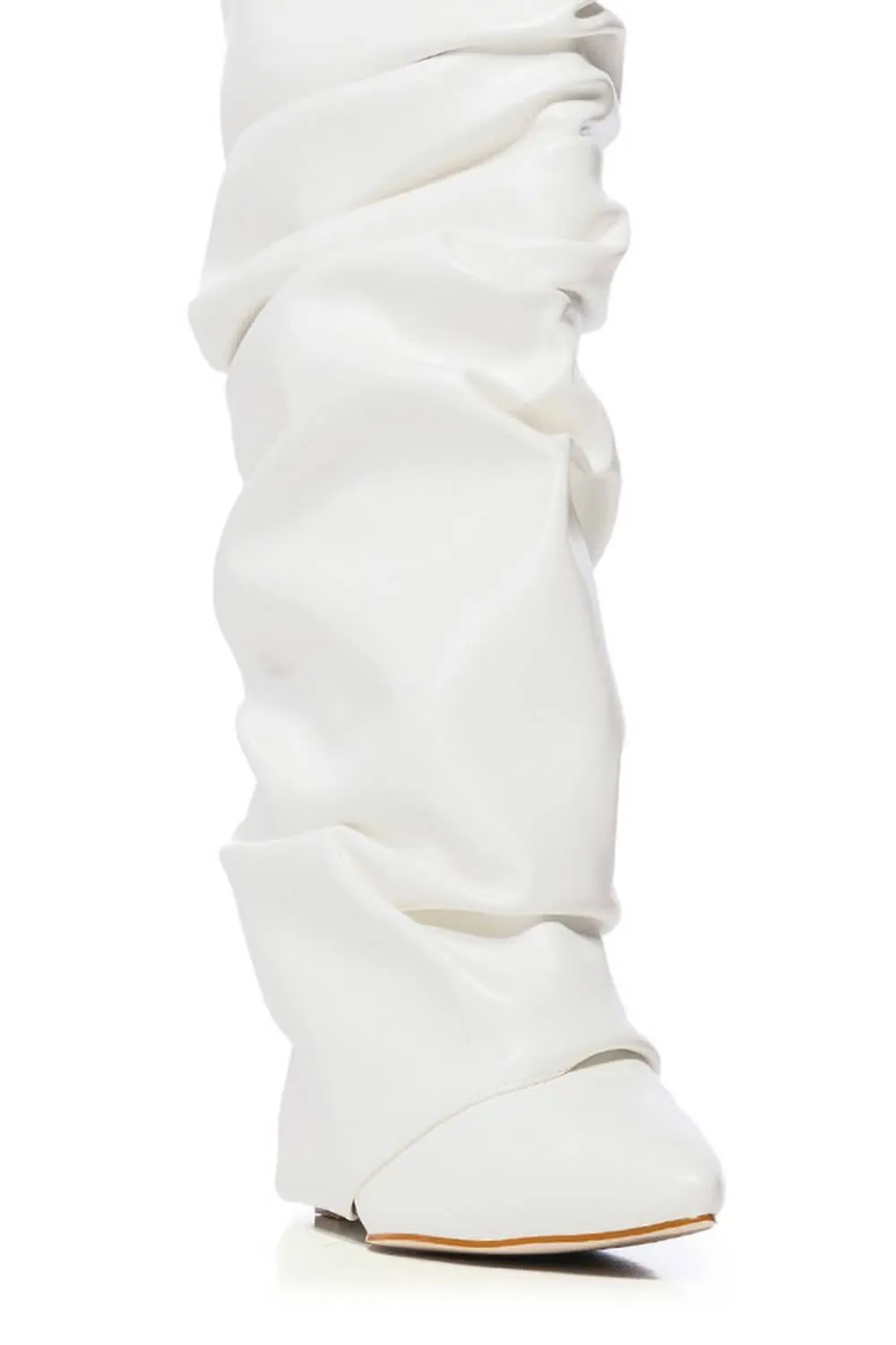 Scrunched Foldover Mid Calf Wedge Heel Boots - White sold by Floralkini product image thumbnail 3