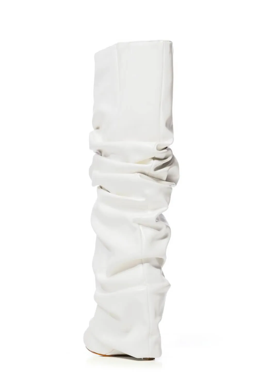 Scrunched Foldover Mid Calf Wedge Heel Boots - White sold by Floralkini product image thumbnail 4