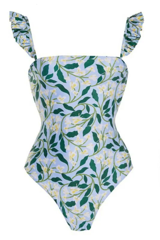 Floral Print Ruffle-Trimmed One Piece Swimsuit sold by Floralkini