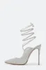 Crystal Embellished Lace Up Pointed Toe Court Stiletto Heel - Silver sold by Floralkini