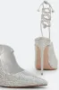 Crystal Embellished Lace Up Pointed Toe Court Stiletto Heel - Silver sold by Floralkini
