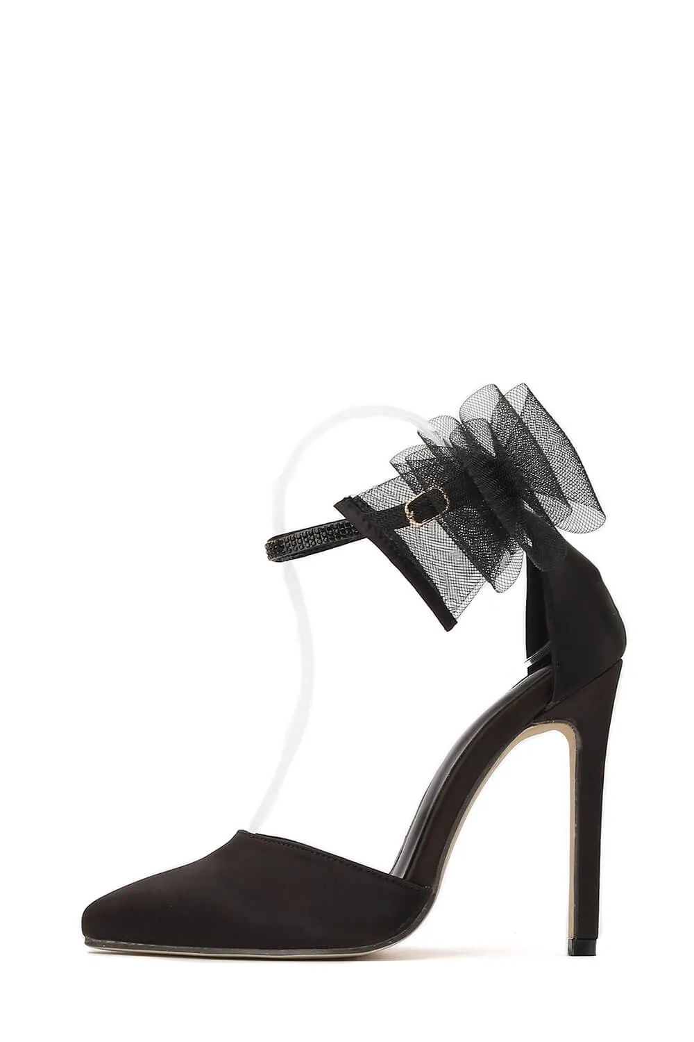 Tulle Bow Ankle Strap Pointed Toe High Heel Sandal - Black sold by Floralkini product image thumbnail 2