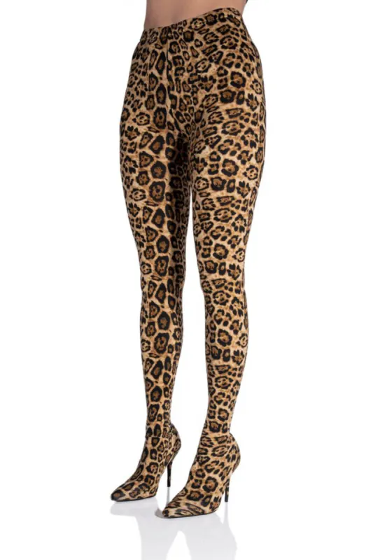 Leopard Print Faux Leather High-Waisted Pointed Toe Stiletto Heel Long Pant Boot sold by Floralkini