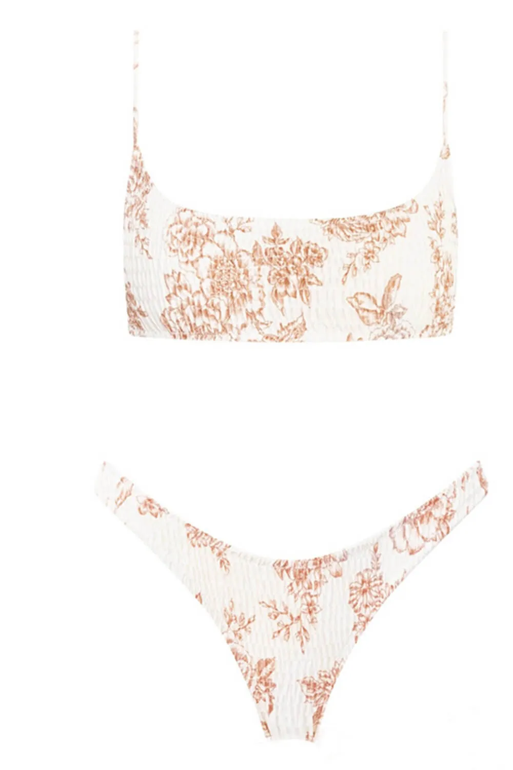 Tan Floral Ruched High Leg Bikini Bottom sold by Floralkini product image thumbnail 3