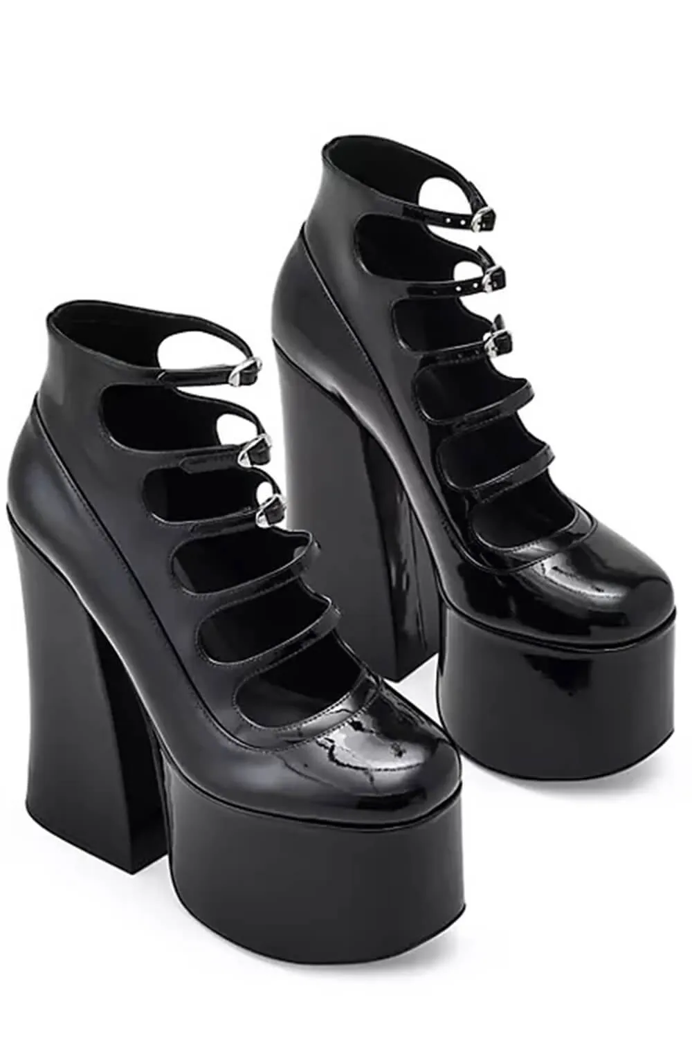 Faux Leather Multi Strap Fastened Up Platform Ankle Boots - Black sold by Floralkini product image thumbnail 4