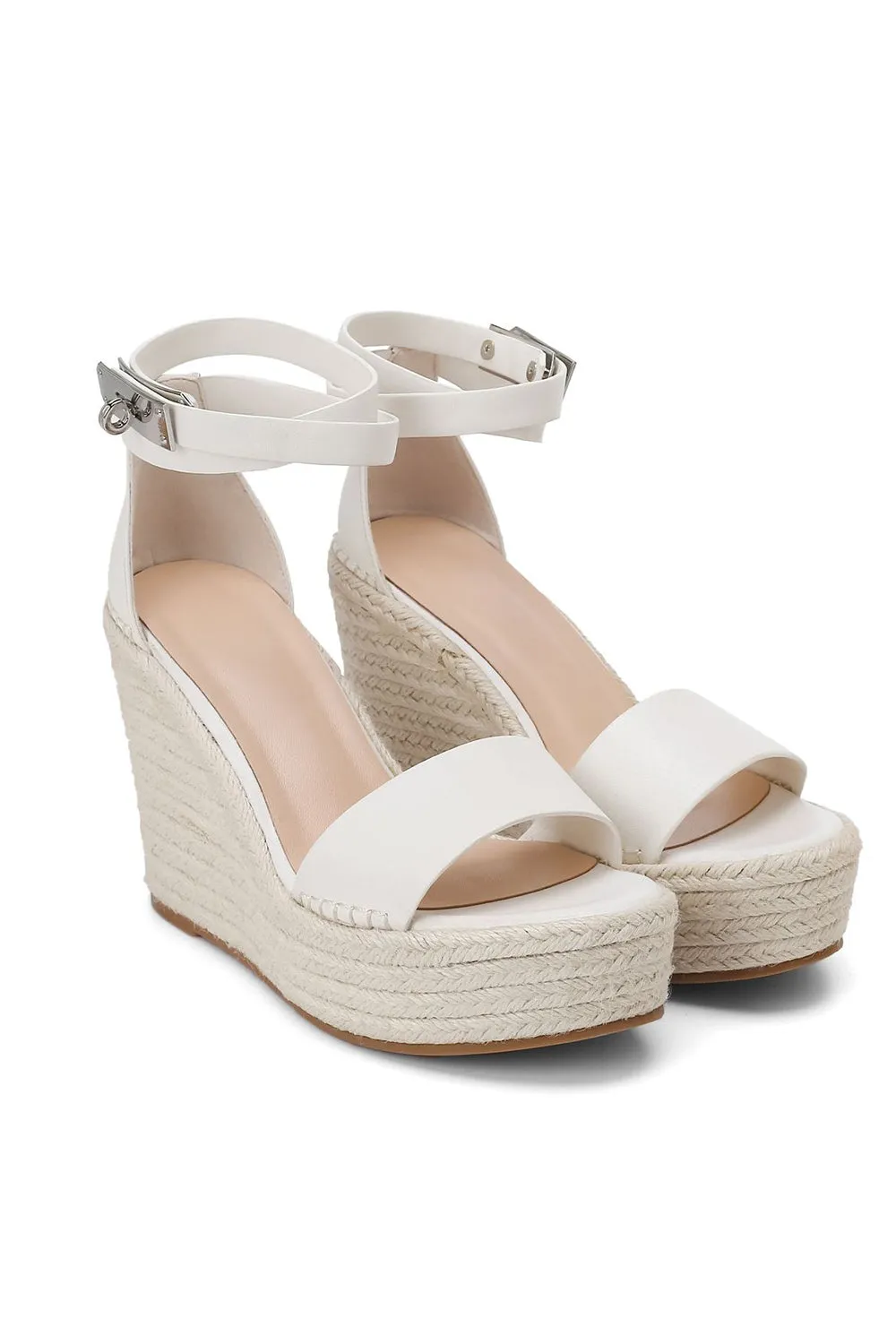 Espadrille Wide Fit Open Toe Platform Wedge Sandals - White sold by Floralkini product image thumbnail 3