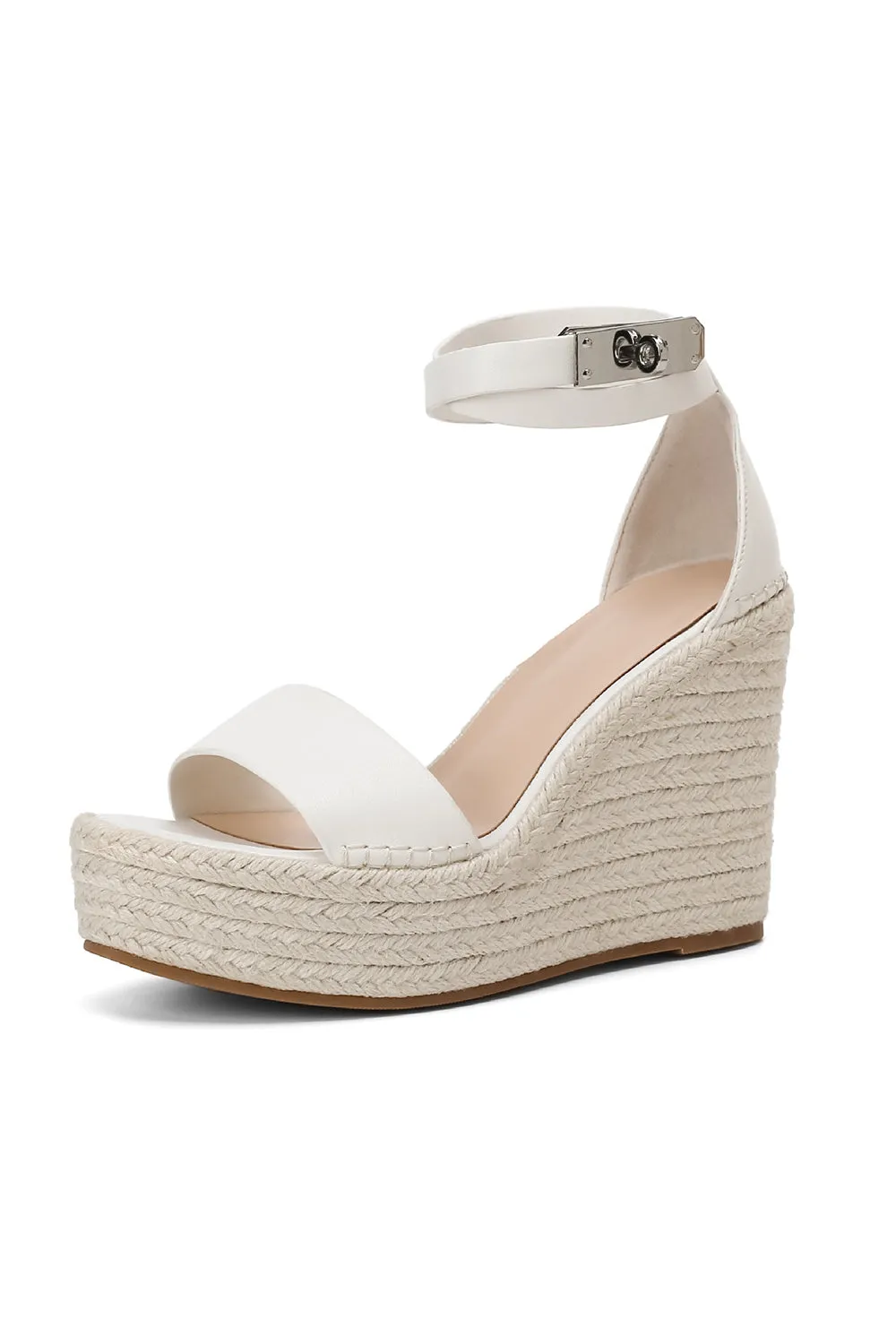 Espadrille Wide Fit Open Toe Platform Wedge Sandals - White sold by Floralkini product image thumbnail 4