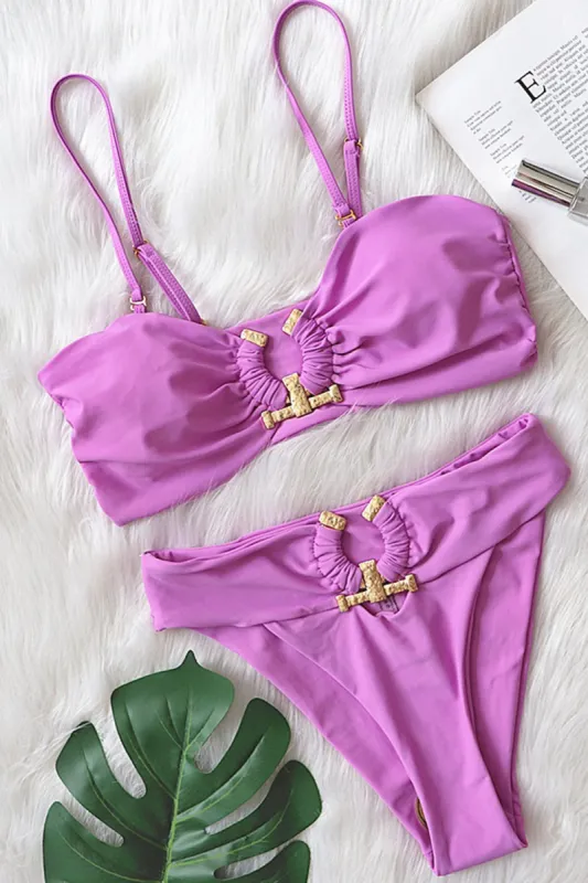 Lilac Hammered Trim Bandeau Bikini Top sold by Floralkini