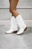 White Buckle Strap Detail Mid-Calf Western Cowgirl Boots sold by Floralkini