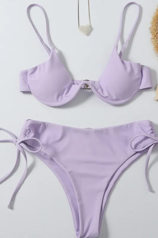 Lilac Ruched Side High Waisted Bikini Bottoms sold by Floralkini
