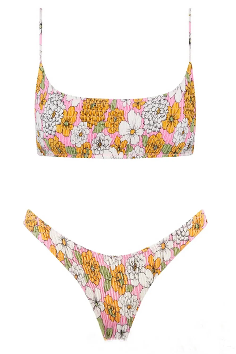 Hot Pink Floral Ruched High Leg Bikini Bottom sold by Floralkini product image thumbnail 4