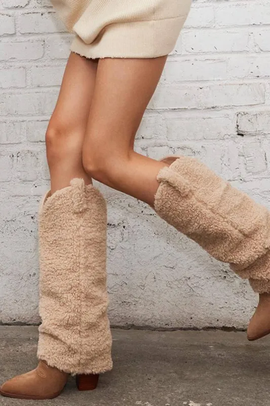 Faux Fur Pointed Toe Western Foldover Knee-High Boots sold by Floralkini
