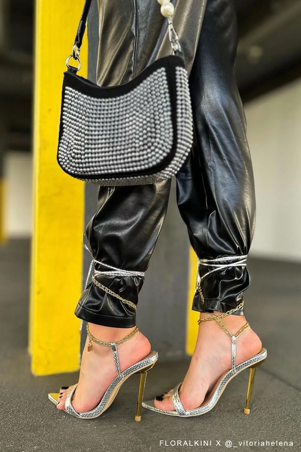 Silver Snake Print Faux Leather Chain Padlock Detail Lace Up Pointed Toe Heel sold by Floralkini product image thumbnail 3