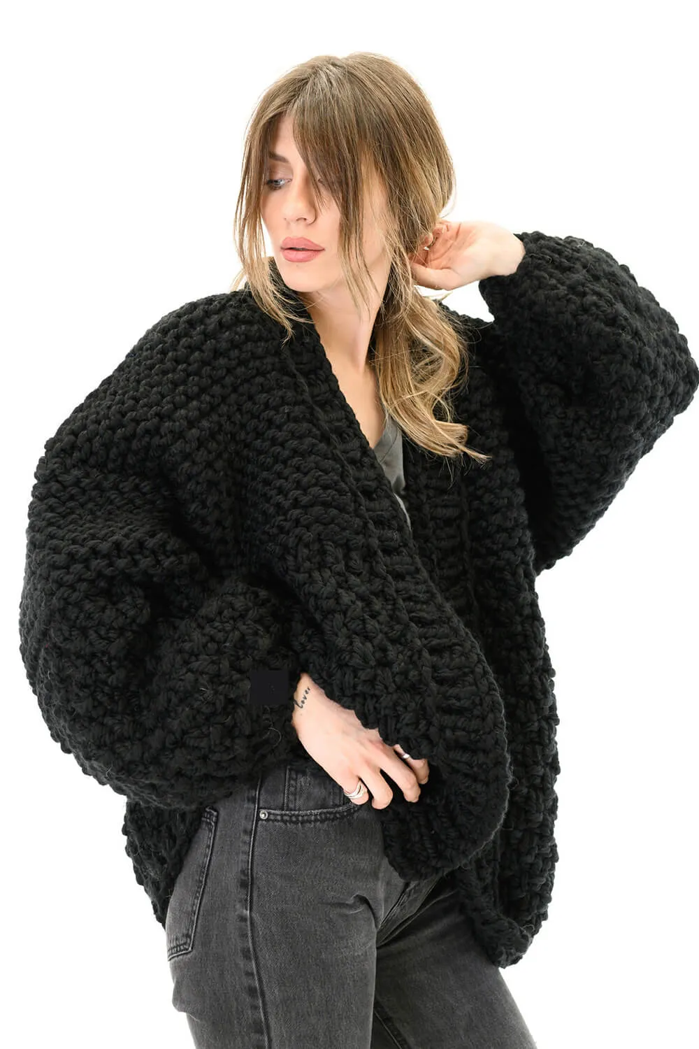 Balloon Sleeve Open Front Chunky Knit Cardigan sold by Floralkini product image thumbnail 5
