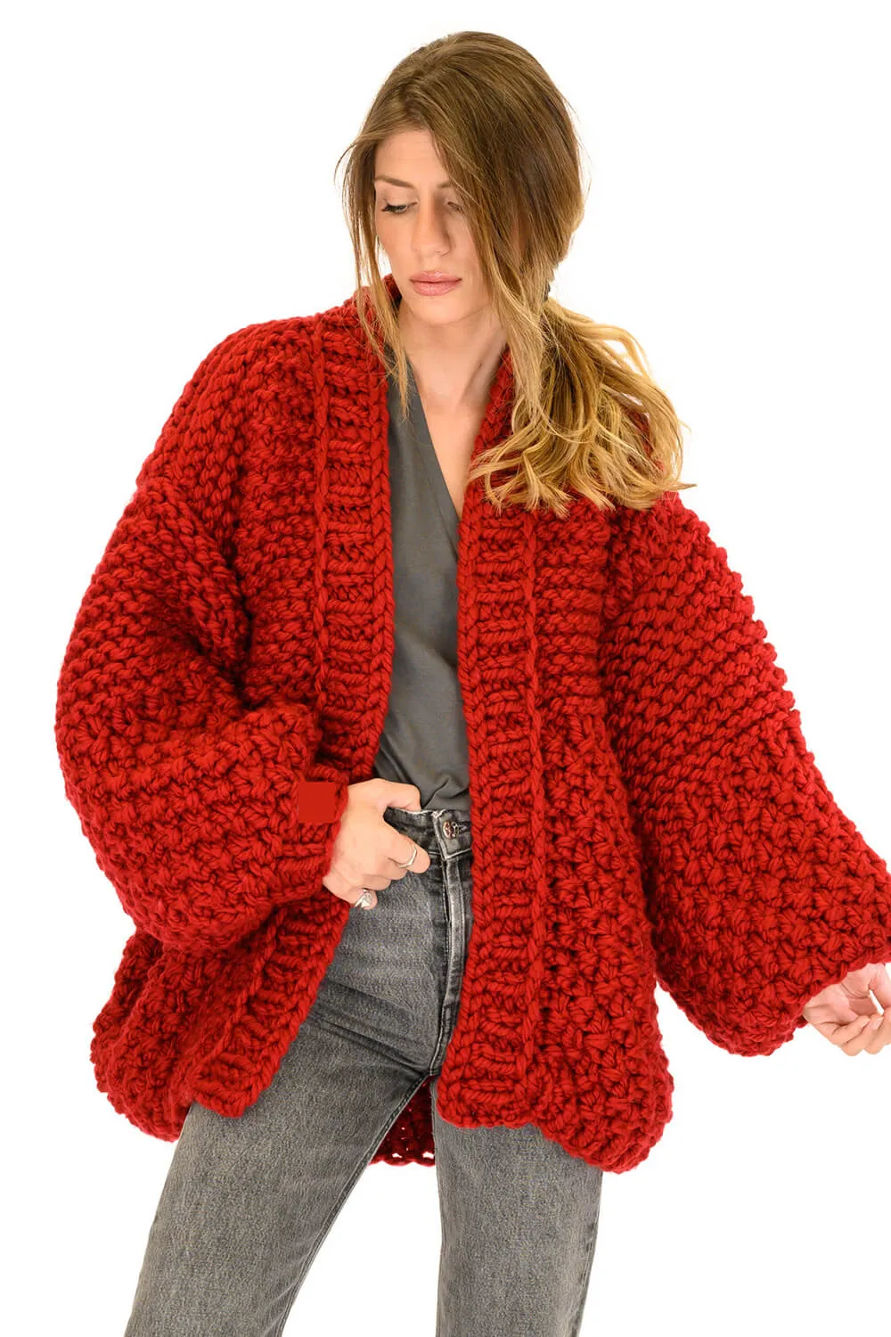 Balloon Sleeve Open Front Chunky Knit Cardigan sold by Floralkini product image thumbnail 2
