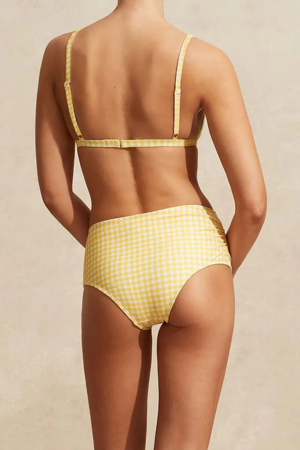 Yellow Gingham Triangle High-Waisted Bikini Set sold by Floralkini product image thumbnail 3