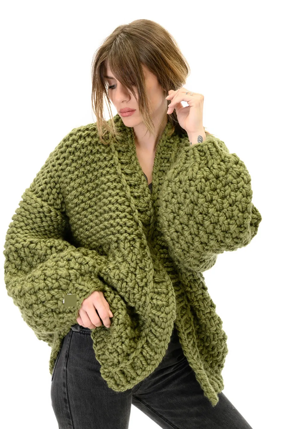 Balloon Sleeve Open Front Chunky Knit Cardigan sold by Floralkini product image thumbnail 3