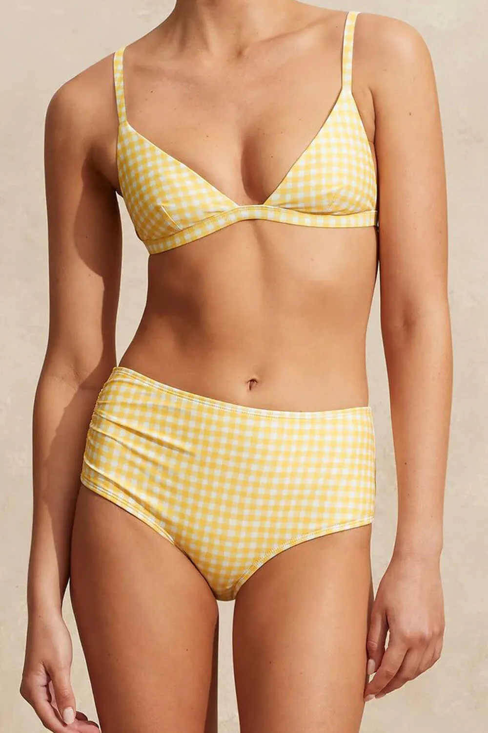 Yellow Gingham Triangle High-Waisted Bikini Set sold by Floralkini