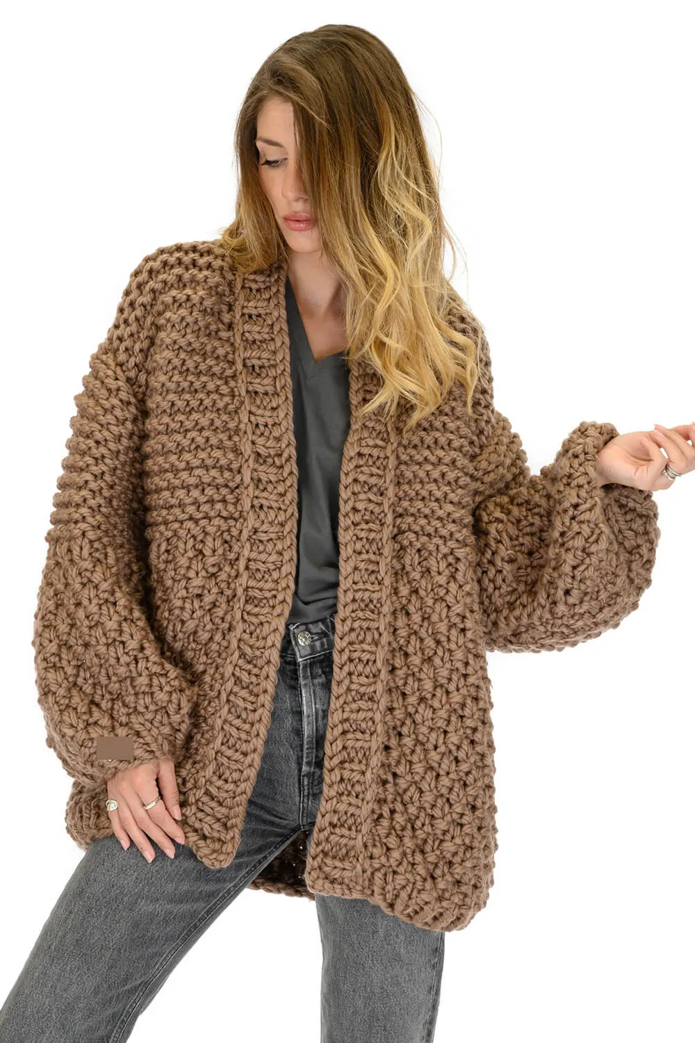 Balloon Sleeve Open Front Chunky Knit Cardigan sold by Floralkini