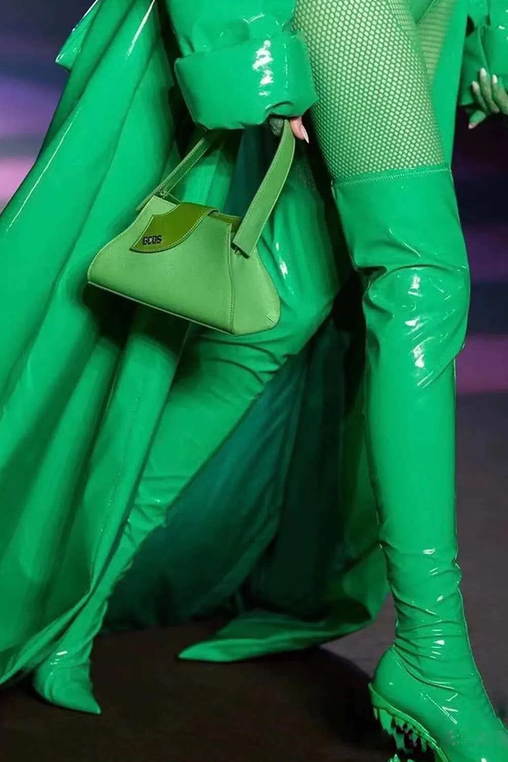 Patent Pointed Toe Over-The-Knee Morso Heeled Boots - Green sold by Floralkini