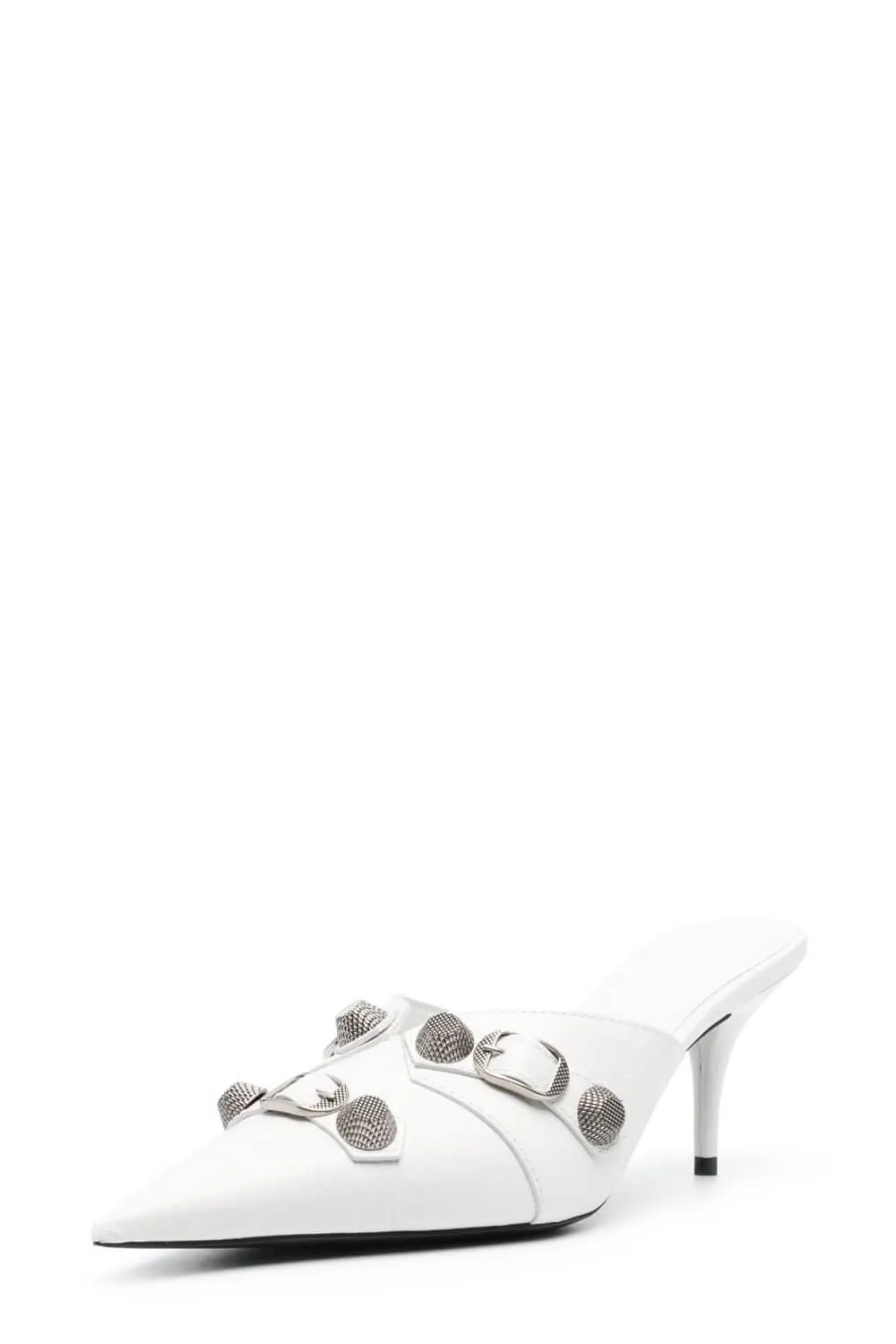 Pointed Toe Stiletto Mules With Studs And Pin Buckle Strap Details - White sold by Floralkini product image thumbnail 3