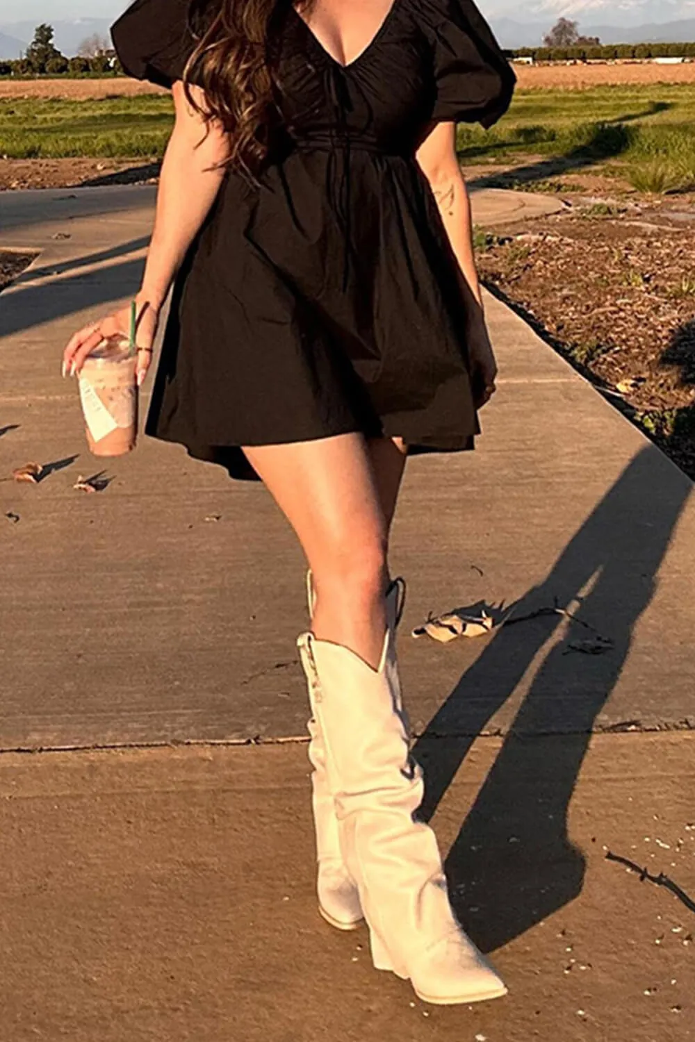 Faux Leather Pointed Toe Western Foldover Knee-High Boots - Beige sold by Floralkini product image thumbnail 3