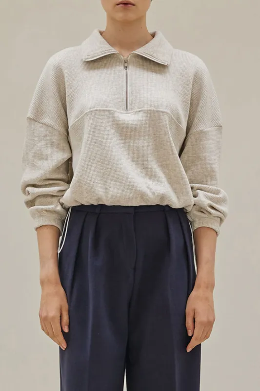 Waffle Collared Half Zip Neck Sweatshirt With Toggle Detail sold by Floralkini
