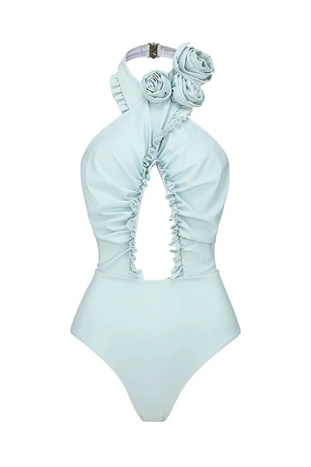 3D Flower Cutout Ruffled Halter One-Piece Swimsuit sold by Floralkini product image thumbnail 4