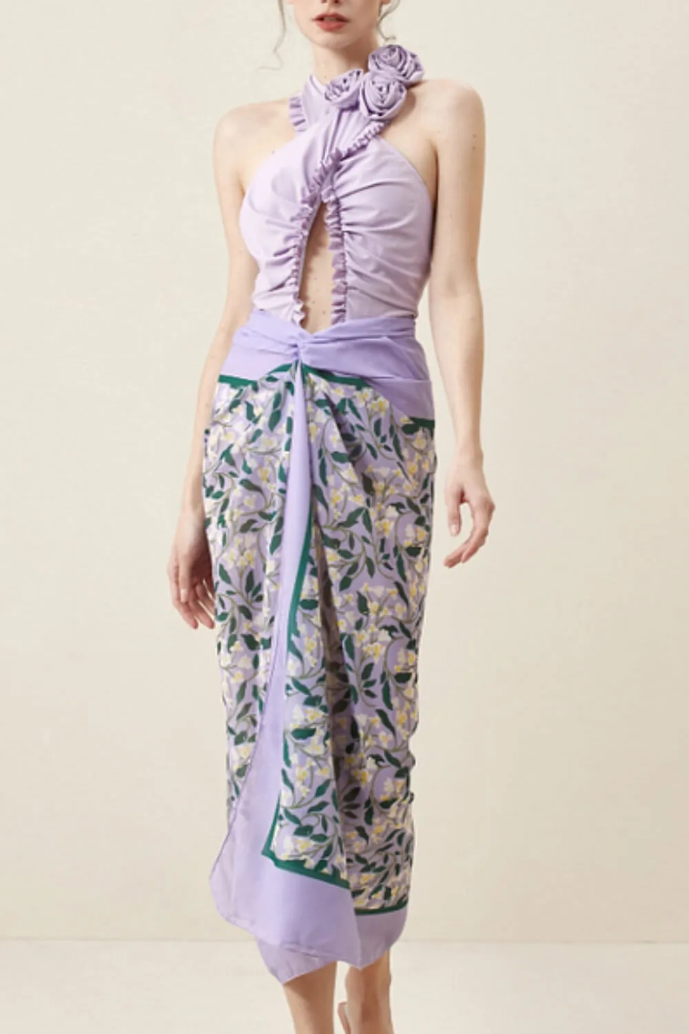 3D Flower Cutout Ruffled Halter One-Piece Swimsuit sold by Floralkini